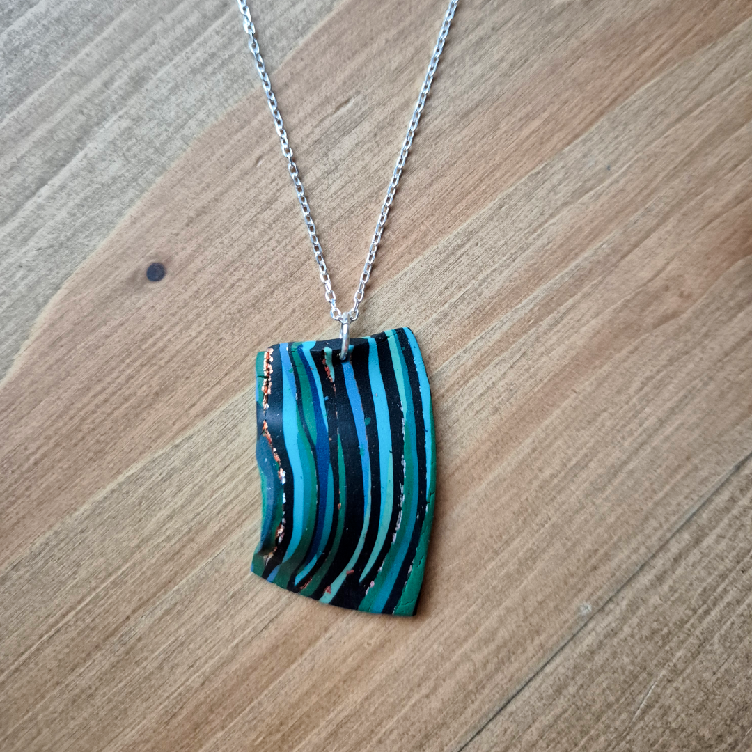 Dark River Ripple Ribbon: Handmade Pendant
